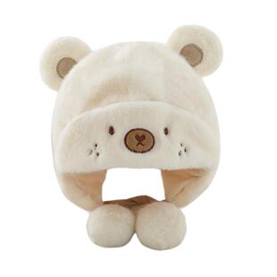 婴儿帽子秋冬季超萌小熊毛绒雷峰帽男童女宝宝秋冬加厚防风护耳帽