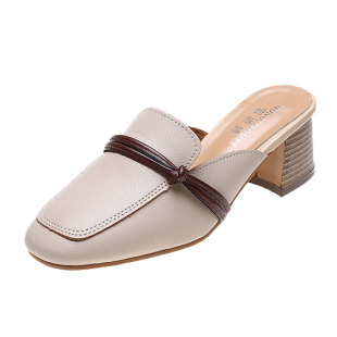 网红拖鞋女外穿2026春新款32小码33粗跟穆勒鞋舒适包头半拖试衣鞋