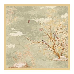 万事利19姆米重磅提花真丝丝巾女妈妈薯莨桑蚕丝大方巾披肩雀枝锦