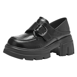 热风厚底乐福鞋女2026年春季新款小个子增高女鞋配裙子jk小皮鞋