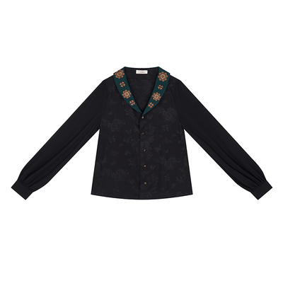 织造司翠映原创唐制汉服翻领衬衫上衣改良一片式破裙夏季团花长裙