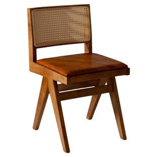 2025新款椅子家用藤编餐椅实木北欧原木风民宿靠背餐椅昌迪加尔椅