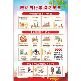 电动车防火安全海报贴消防安全宣传墙贴预防电动车火灾标语贴画