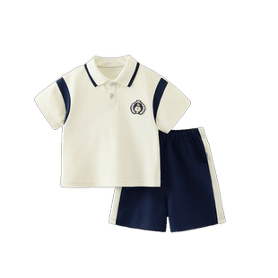 [速干凉感]齐齐熊男童夏装套装女宝宝学院风运动短袖T恤儿童Polo