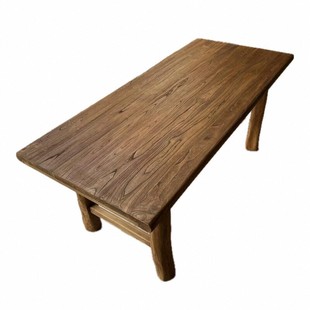 老榆木茶桌实木板餐桌书桌原木复古家用吧台办公简约阳台民宿定制