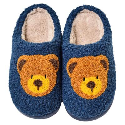 卡通小熊亲子儿童冬季毛绒棉拖鞋