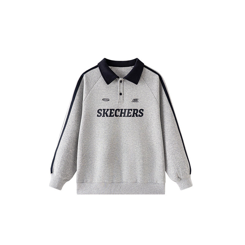斯凯奇童装长袖T恤26秋装男女童polo领学院风打底衫SkechersKids