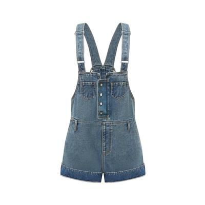SHROENRO蓝色牛仔背带短裤