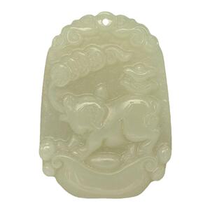 祥安阁和田青白玉猪吊坠(大号)【生肖贵人猪】十二生肖猪挂件