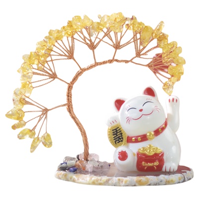 天然黄水晶可爱治愈办公桌面摆件