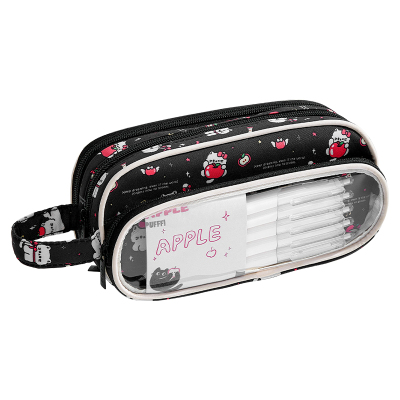 黑色喵喵手提笔袋女生可爱文具袋