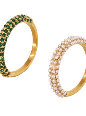 满钻细圈多色珍珠轻奢戒指