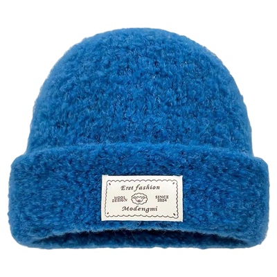 韩国蓝色针织护耳帽保暖毛线帽子