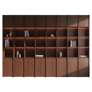 定制实木书柜储物柜落地一体整墙家用客厅玻璃门展示柜骨骼线柜子