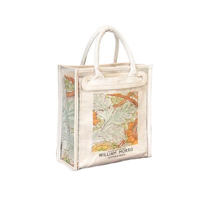 透明防水果冻艺术画文创帆布手提袋大容量学生饭盒通勤托特包包