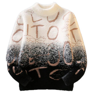 男童水貂绒毛衣秋冬款2025新款儿童加绒打底衫洋气中大童毛线衣潮