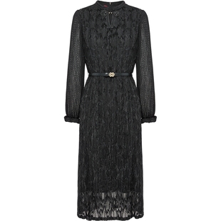 EP雅莹高端系列 国风新中式压褶小黑裙连衣裙 商场同款 4609A