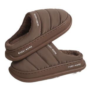 防水棉拖鞋男冬季2025新款室内家居保暖防滑厚底包头棉拖鞋女冬天