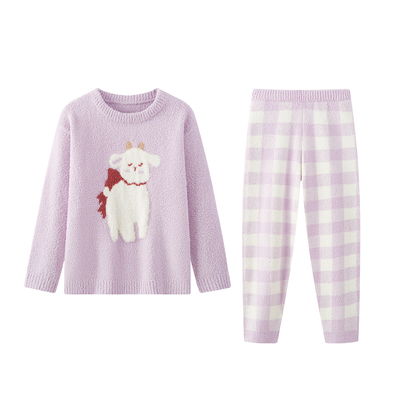 笛莎儿童半边绒睡衣宝宝加绒居家服套装女童可外穿珊瑚绒秋冬