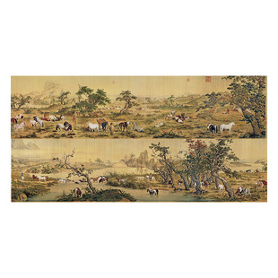 郎世宁 百骏图 传世名画 工笔古字画高清艺术微喷复制装饰百马图