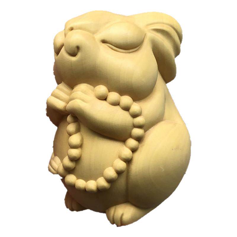 崖柏黄杨木雕念珠许愿兔生肖兔子