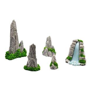 微景观创意仿真假山水瀑布石头DIY盆栽沙盘造景装饰 桌面树脂配件