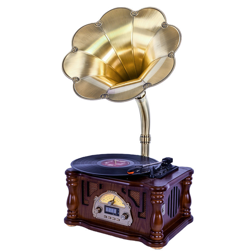复古留声机迷你大喇叭蓝牙小音响仿古音箱创意礼品摆件黑胶唱片机