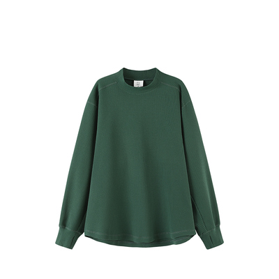 BENPANDA 秋季华夫格T恤男长袖中领套头衫抗皱基础宽松打底衫上衣