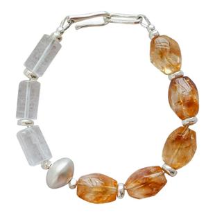 和光同尘/天然暴力黄水晶白晶情侣手链 纯银原创设计 招财运大号