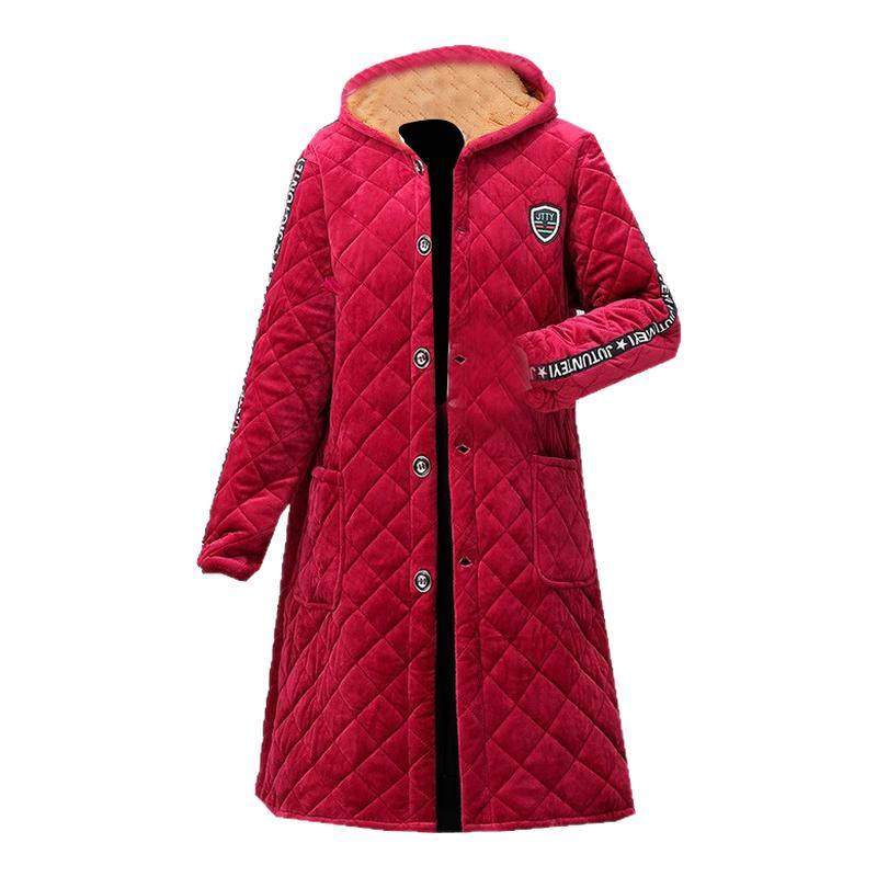 中长款金丝绒棉服冬季女装棉袄加厚加绒省服保暖罩衣加肥加大外套