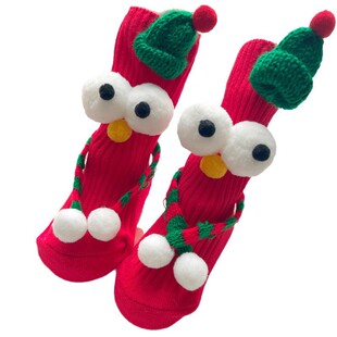 儿童袜子立体可爱卡通毛绒公仔袜男女宝宝中筒袜婴儿圣诞新年红袜