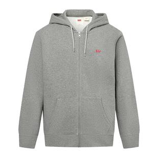 Levi's李维斯男士美式时尚休闲拉链LOGO刺绣连帽薄绒灰色开衫卫衣