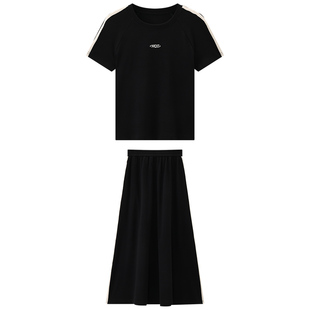 库恩玛维泽西风短袖T恤半身裙套装女2025年夏新款潮酷女孩两件套