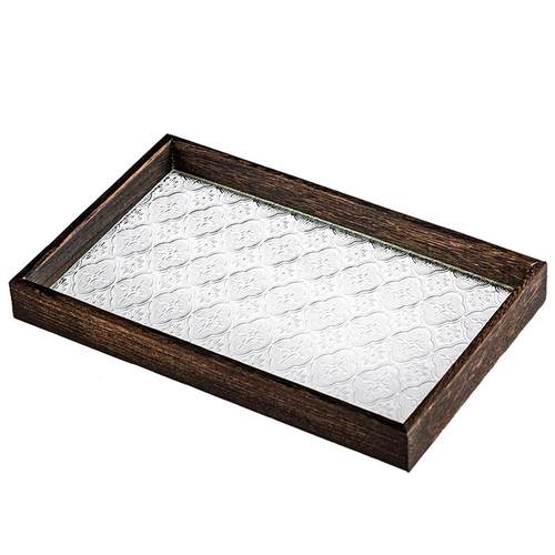 海棠花玻璃托盘长方形ins风家用复古木质高级感放茶杯子零食果盘