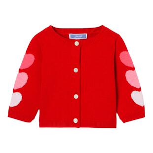 Jacadi亚卡迪法国秋款A类羊毛混纺女小童针织红色毛衣开衫2040349