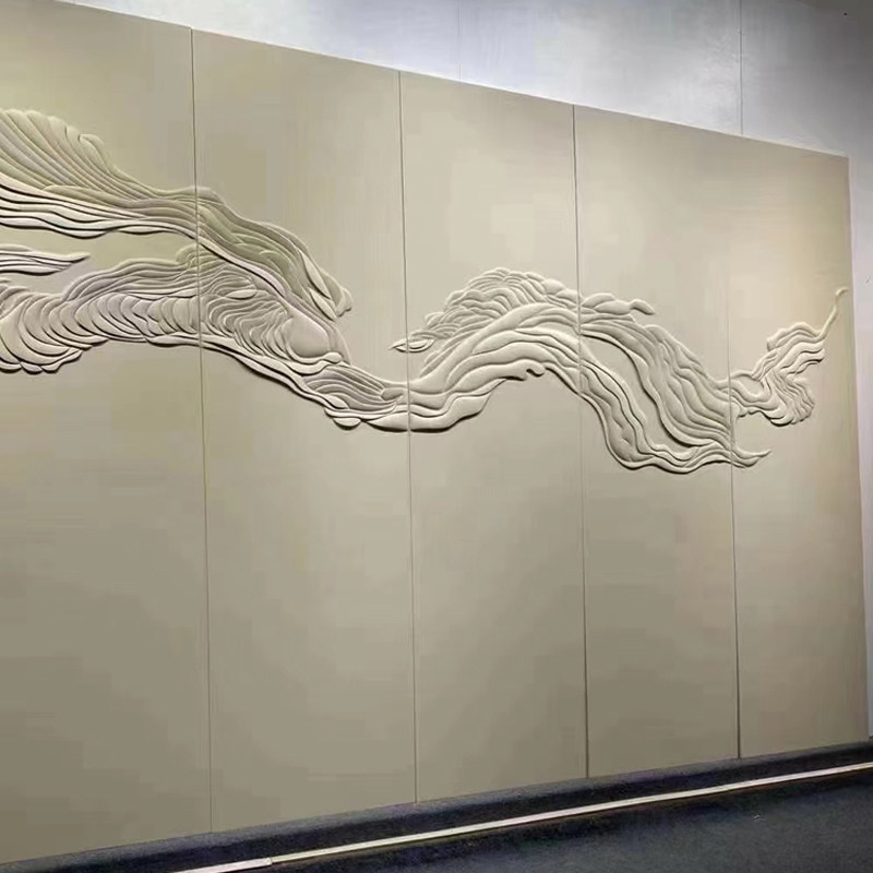 中式轻奢皮雕背景墙浮雕硬包背景墙电视沙发客厅软包复式楼背景墙