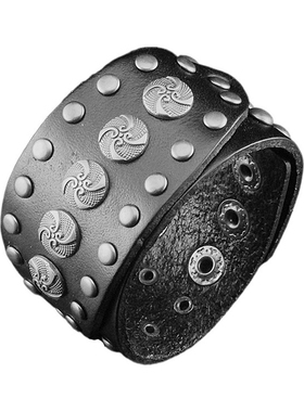 做旧银灰色铆钉螺旋圆扣牛皮手链