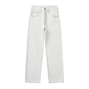 班尼路SK辑明线设计白色牛仔裤男秋冬季宽松潮流纯棉直筒长裤子YS