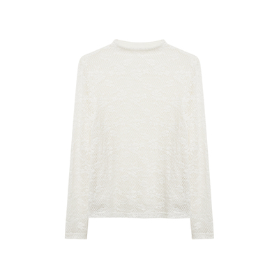 NAZ那子大码冬装绒感网格提花蕾丝打底衫胖mm法式洋气内搭上衣女