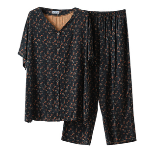 中老年妈妈睡衣套装女夏可外穿大码老人棉绸薄款家居服200斤夏天