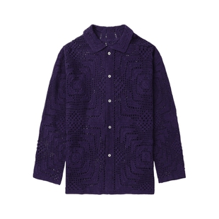 IT BODE男装钩针编织长袖衬衫新款复古时髦排扣镂空上衣4KT039MN