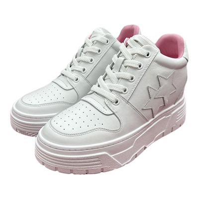 隐形7cm内增高厚底牛皮小白鞋