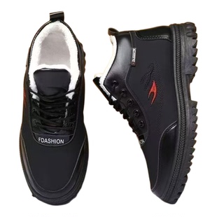 冬季男士棉鞋加绒加厚防寒保暖高帮皮鞋软底防滑休闲爸爸鞋雪地靴