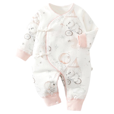 初生婴儿夹棉连体衣秋冬40g棉衣宝宝薄棉哈衣蝴蝶衣婴儿保暖衣服