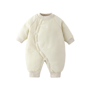 新生宝宝绗绣夹棉衣服小月龄外出棉服棉袄婴儿可爱萌趣冬款连体衣