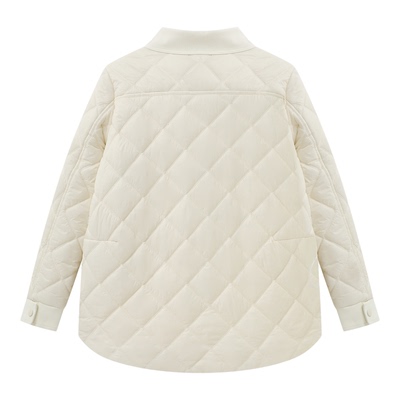 Basic House/百家轻薄短款小香风棉服女冬季新款菱格白色翻领外套