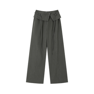 ACMEAURA复古美式酷飒风女秋季设计感高腰宽松慵懒直筒阔腿休闲裤