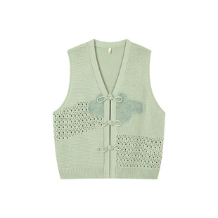 一城画一新款百搭V领外穿简约休闲风通勤文艺毛织背心女