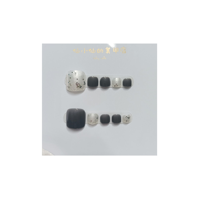 深灰色银闪粉脚趾穿戴甲简约欧美风美甲片成品24片全尺寸假指甲贴