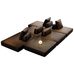 黑色极简模块真皮沙发自由组合不靠墙客厅横厅2025新款中古侘寂风